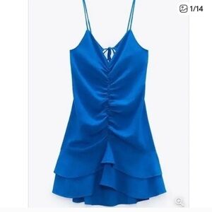 Zara Vibrant Blue linen mini dress with open back